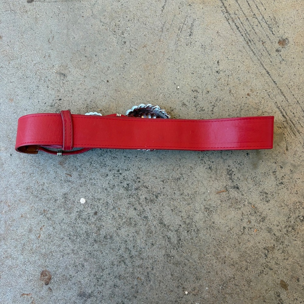 Vintage Ginnie Johansen Belt Womens Red Silver Concho Western Cowgirl Boho - Picture 5 of 7